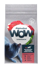 Сухой корм ALPHAPET WOW Superpremium Beef & Liver для взрослых домашних кошек и котов, с говядиной и печенью, 350 г