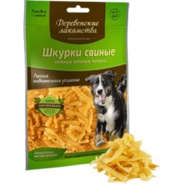 Деревенские лакомства "Традиционные" Шкурки свиные нежные вяленые полоски - 60 г
