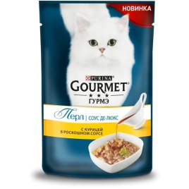 Влажный корм Gourmet Perle Соус Де-Люкс для взрослых кошек с курицей в роскошном соусе - 85 г