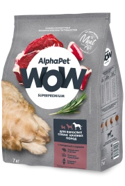 Сухой корм ALPHAPET WOW Superpremium Beef & Heart для взрослых собак крупных пород, с говядиной и сердцем, 7 кг