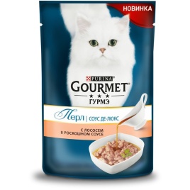 Влажный корм Gourmet Perle Соус Де-Люкс для взрослых кошек с лососем в роскошном соусе - 85 г