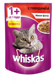 Whiskas паучи в форме мини-филе с говядиной для взрослых кошек от 1 года - 85 г