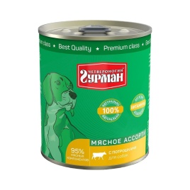 Полнорационный консервированный корм Четвероногий Гурман Мясное ассорти для собак с потрошками - 340 г