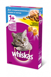 Whiskas сухой корм в форме подушечек c курицей для взрослых стерилизованных кошек и котов от 1 года - 350 гр