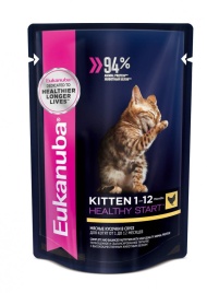 Влажный корм Eukanuba Kitten 1-12 Month with Chicken для котят с кусочками курицы в соусе - 85 г