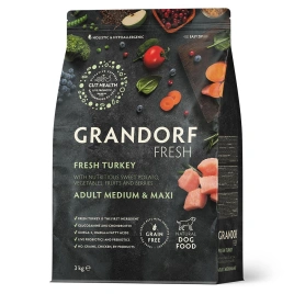 Сухой корм Grandorf Fresh индейка с бататом беззерновой для взрослых собак средних и крупных пород, 3 кг