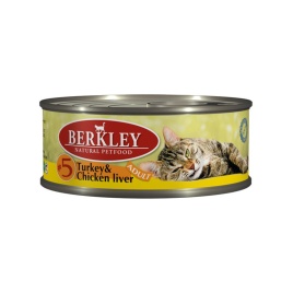 Berkley Adult Cat Turkey & Chicken Liver № 5 паштет для взрослых кошек с натуральным мясом индейки, куриной печенью, маслом лосося - 100 г