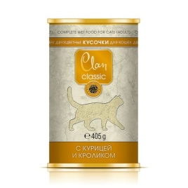 Clan Classic влажный корм для кошек кусочки с курицей и кроликом в консервах - 405 г