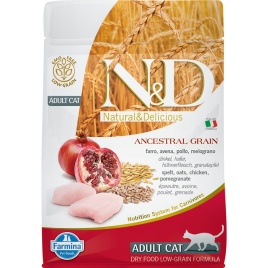 Farmina N&D Cat Ancestral Grain низкозерновой сухой корм для кошек с курицей и гранатом - 300 г