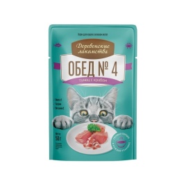 Деревенские лакомства влажный корм для кошек, обед №4 тунец с крабом в нежном желе - 50 г