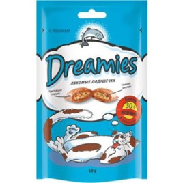 Dreamies лакомые подушечки для кошек с лососем 60 г