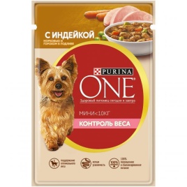 Purina ONE МИНИ 85 г пауч консервы для собак, с индейкой, морковью и горохом в подливе 1х26