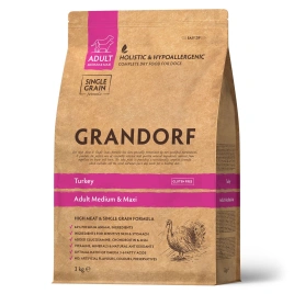 Сухой корм Grandorf Med & Maxi Turkey для взрослых собак средних и крупных пород, с индейкой, 3 кг