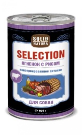 Solid Natura Selection Ягненок с рисом влажный корм для собак в жестяной банке 970 г