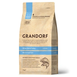 Сухой корм Grandorf White Fish & Turkey Skin & Care Белая рыба с индейкой — забота о коже и шерсти для кошек, 2 кг
