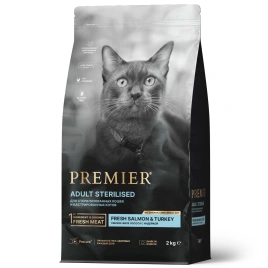 Сухой корм Premier Cat Sterilised Salmon & Turkey для стерилизованных кошек, с лососем и индейкой, 2 кг