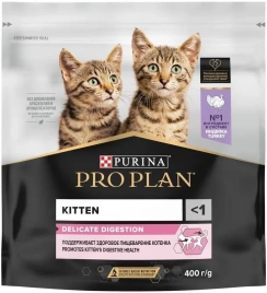 Сухой корм PRO PLAN + 200 г Turkey для котят с чувствительным пищеварением или с особыми предпочтениями в еде, с высоким содержа., с индейкой, 400 г