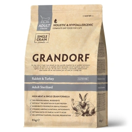 Сухой корм Grandorf Sterilised Rabbit & Turkey для стерилизованных кошек, с кроликом и индейкой, 8 кг