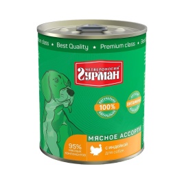 Полнорационный консервированный корм Четвероногий Гурман Мясное ассорти для собак с индейкой - 340 г