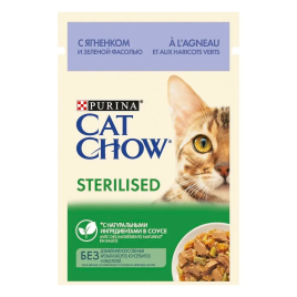 Влажный корм Purina Cat Chow Sterilised для стерилизованных кошек с ягненком и зеленой фасолью в соусе в паучах - 85 г