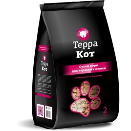 Терра Кот сухой корм для взрослых кошек всех пород с говядиной и овощами - 2 кг