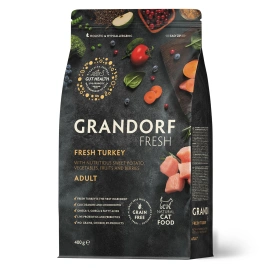 Сухой корм Grandorf Fresh Cat Turkey & Sweet Potato для взрослых кошек, диетическая формула для особо аллергичных кошек индейка, с бататом, 400 г