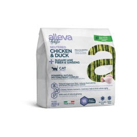 Alleva Holistic Cat Neutered сухой корм для кастрированных котов и стерилизованных кошек с курицей и уткой, волокнами сахарного тростника и женьшенем - 400 г