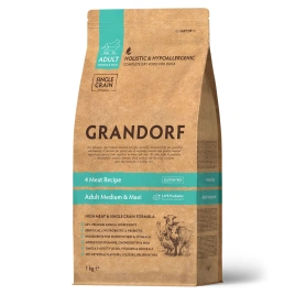 Сухой корм Grandorf 4 Meat Probiotic Med & Maxi Четыре вида мяса для взрослых собак средних и крупных пород, 1 кг
