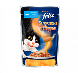 Паучи Felix Sensations для взрослых кошек с треской и томатом в соусе - 85 г