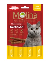 Molina Жевательные колбаски для кошек с курицей и печенью 20 г
