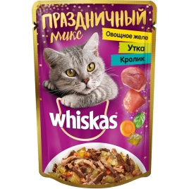 Whiskas Праздничный Микс влажный корм для кошек от 1 года с уткой и кроликом в желе - 85 г
