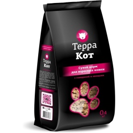 Терра Кот сухой корм для взрослых кошек всех пород с говядиной и овощами - 400 г