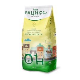 Наш рацион сухой корм для взрослых собак мясное ассорти - 15 кг
