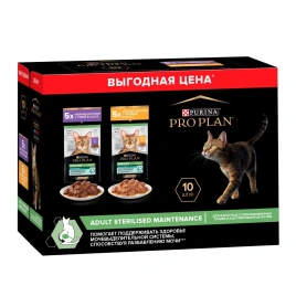 Влажный корм PRO PLAN Nutri Savour Duck & Chicken для взрослых стерилизованных кошек и кастрированных котов, нежные кусочки, с уткой в соусе;, с курицей в соусе MIX набор, 85 г