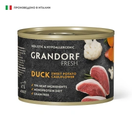 Влажный корм консервы Grandorf Fresh Duck & Sweet Potato & Cauliflower для собак паштет из утки, с бататом и цветной капустой, 200 г