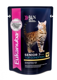 Влажный корм Eukanuba Cat Senior 7 + Years with Chicken для пожилых кошек старше 7 лет с кусочками курицы в соусе - 85 г