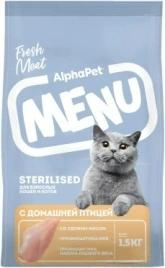 Сухой корм ALPHAPET MENU Poultry для взрослых стерилизованных кошек и котов с домашней птицей, 1,5 кг