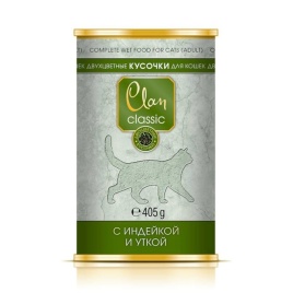 Clan Classic влажный корм для кошек кусочки с индейкой и уткой в консервах - 405 г