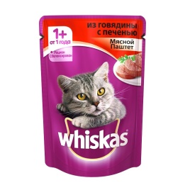 Whiskas паучи в форме паштета с говядиной и печенью для взрослых кошек от 1 года - 85 г