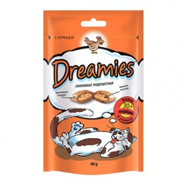Лакомые подушечки для кошек Dreamies с курицей 60 г