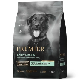 Сухой корм Premier Dog Adult Medium Lamb & Turkey для собак средних пород, с ягненком и индейкой, 3 кг