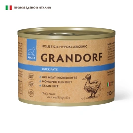 Влажный корм паштет Grandorf Duck Паштет из утки для собак, 200 г