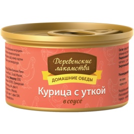 Деревенские лакомства влажный корм для кошек с курицей и уткой в соусе - 80 г