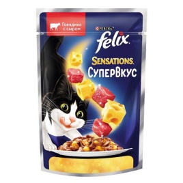 FELIX Sensations 75 г консервы для взрослых кошек супер вкус, говядина, сыр 1х26