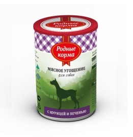 Родные корма Мясное угощение с Курицей и печенью консервы для собак 340 г