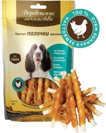 ДЕРЕВЕНСКИЕ ЛАКОМСТВА 100 % Мяса Куриные палочки крученые для собак 100 гр