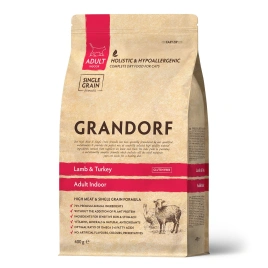 Сухой корм Grandorf Lamb & Turkey Indoor Ягненок с индейкой для домашних кошек, 400 г