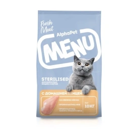 Сухой корм ALPHAPET MENU Poultry для взрослых стерилизованных кошек и котов с домашней птицей, 10 кг
