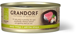 Влажный корм консервы Grandorf Tuna with crab in broth Филе тунца с мясом краба в бульоне, 70 г