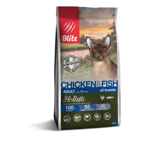 Blitz Holistic Cat Adult сухой низкозерновой корм для взрослых кошек с курицей и рыбой - 400 г фото 1